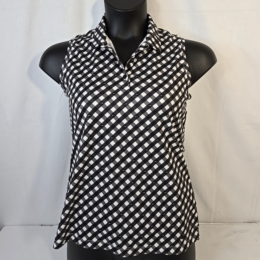Size XS Ladies Nike Top. Black & White Check DriFit Blouse New